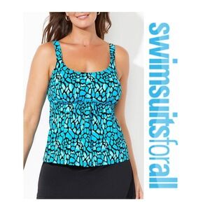 Swimsuits For All Tankini Swim Top Turquoise Blue Pebble Beach Padded Size 22
